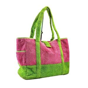 VINTAGE Lilly Pulitzer Pink Green XL Terrycloth Beach Bag Tote Purse Shopper GUC
